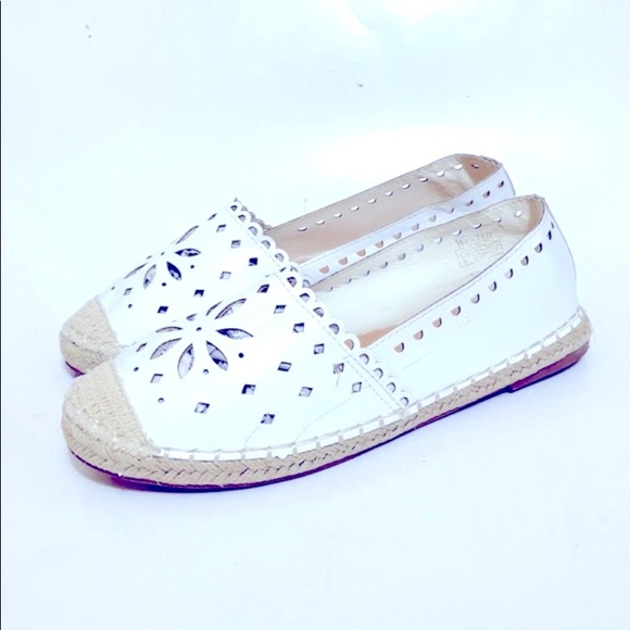 Wanted Shoes - Wanted White Leather Cutout Espadrille Shoes Size 8